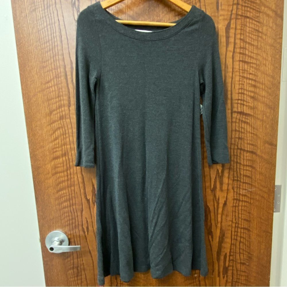 Ann‎ Taylor LOFT 3/4 Sleeve charcoal grey knit boat neck Casual mini Dress